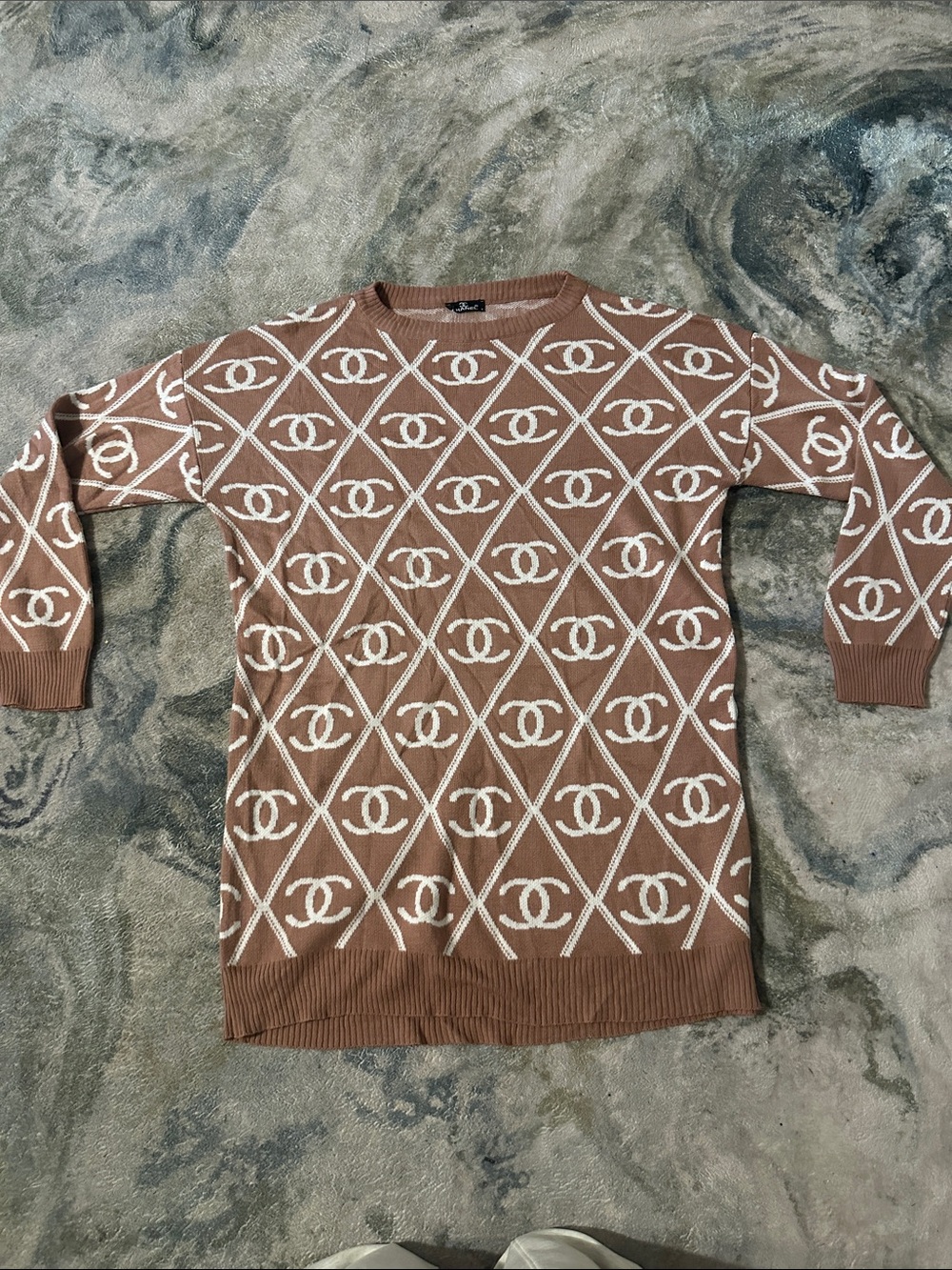 Chanel Blush Pink/ Beige Patterned CC logo over sized Sweater or Dress